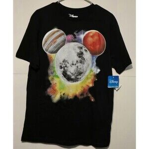 Disney Planet Mickey Glow in the Dark T-Shirt Black Size Medium New